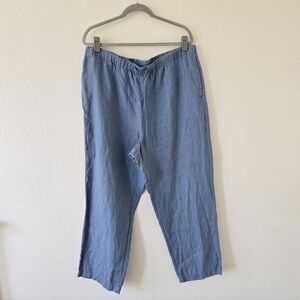 Orvis 100% Linen Pull On Pants Blue Turquoise Elastic Drawstring Waist size XL